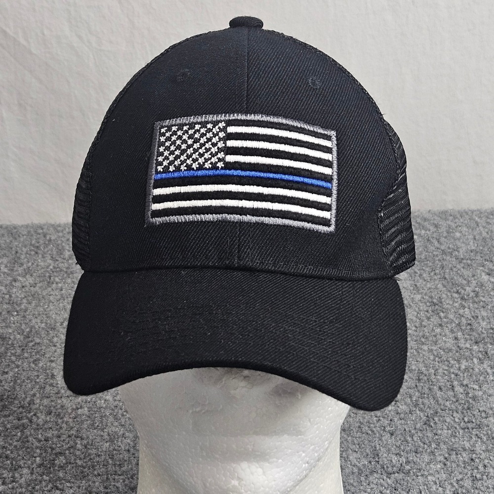 Thin Blue Line American Flag Trucker Hat Black Snapback Cap Patriotic Workwear
